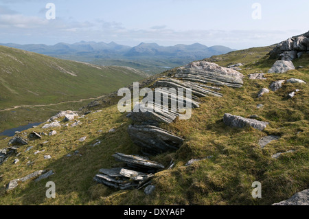 Il North Harris colline dai pendii di Laival un Tuath, Uig colline, Lewis, Western Isles, Scotland, Regno Unito. Foto Stock