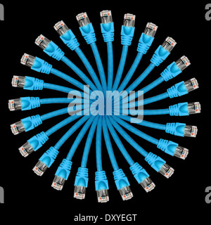 Cavo Lan astratta forma di cerchio isolato su sfondo nero Foto Stock