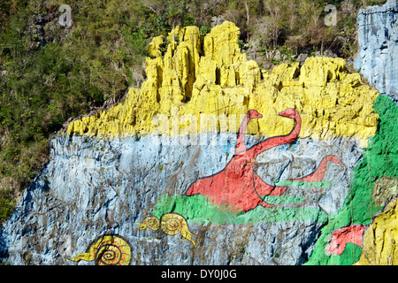 Dettaglio del Mural de la Prehistoria Vinales Valley Cuba Foto Stock