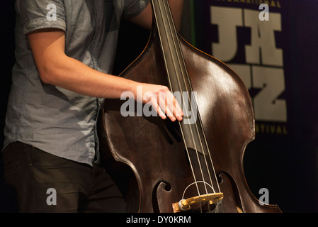 Riproduzione di un contrabbasso; Winnipeg, Manitoba, Canada Foto Stock
