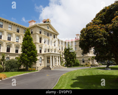 Il vecchio palazzo del governo di Wellington, in Nuova Zelanda, costruito da legno e reso a guardare come la pietra Foto Stock