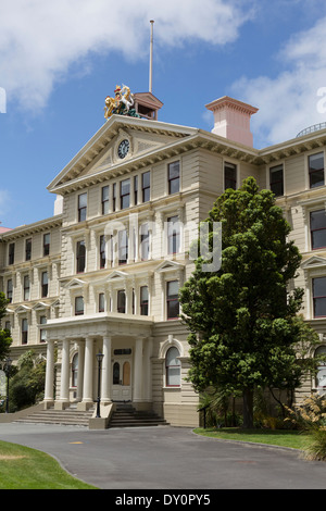 Il vecchio Palazzo del Governo, Wellington, Nuova Zelanda - vecchio parlamento edificio costruito in legno realizzati a guardare come la pietra Foto Stock