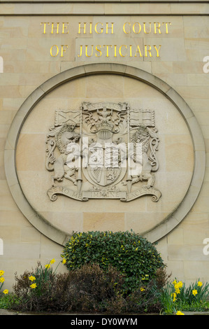 Al di fuori del muro e motivo della Alta Corte di Justiciary, Glasgow, Scotland, Regno Unito, Gran Bretagna Foto Stock