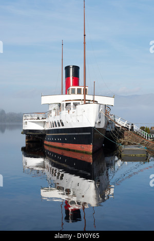 Lo storico battello a vapore cameriera del Loch ormeggiato sul Loch Lomond a Balloch Dumbartonshire Scozia Scotland Foto Stock