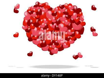 Sfondo astratto di un cuore fatto di rosso e Cuori rosa Foto Stock