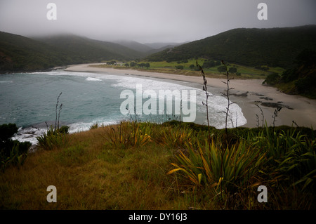 Vista della baia al Tapotupotu, vicino a Cape Reinga, Nuova Zelanda. Foto Stock