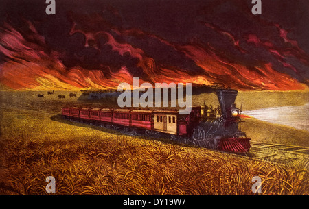 Gli incendi della prateria del Grande Ovest, litografia, Currier & Ives, 1871 Foto Stock