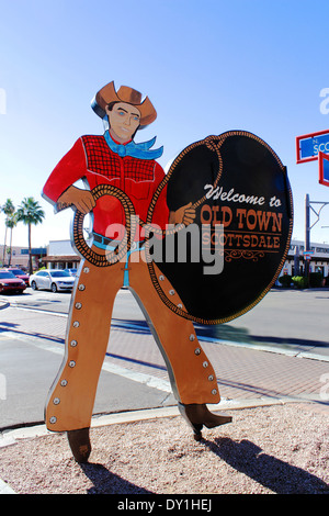 Scottsdale Old Town, Scottsdale, Arizona USA. Segno di cowboy, Scottsdale, Arizona Foto Stock