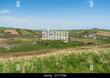 Bantham, Devon, Inghilterra. 1 aprile 2014. Una vista di Bantham e il fiume Avon nel sud prosciutti del Devon. Foto Stock