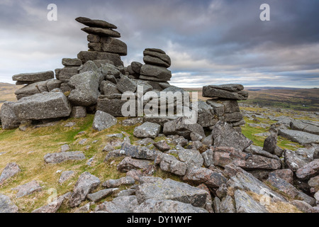 Grande fiocco Tor, Parco Nazionale di Dartmoor, Merrivale, West Devon, Inghilterra, Regno Unito, Europa. Foto Stock