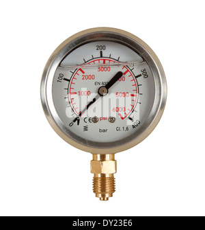 Misuratore di pressione indicatore su sfondo bianco isolato Foto Stock