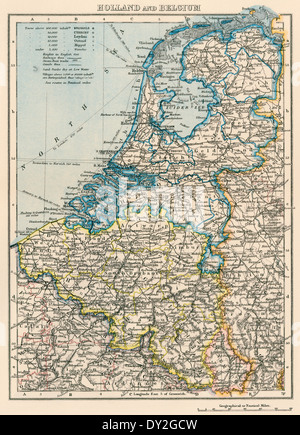 Mappa di Paesi Bassi e Belgio, 1870s. Stampa Litografia a colori Foto Stock