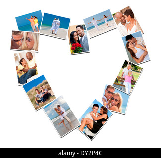 A forma di cuore ad montage di felice, romantico, razza mista coppie romantiche lifestyle, alla spiaggia che abbraccia, in amore Foto Stock
