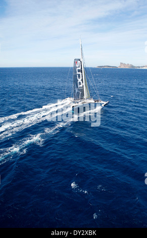 Foto aerea riprese di l'Hydroptere DCNS, Alain Thebault e il suo equipaggio (Yves Parlier, Jean Le Cam, Jacques Vincent, Luc Alphand) Foto Stock