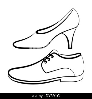 Donne e uomini scarpa isolati su sfondo bianco Foto Stock