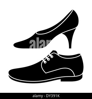 Donne e uomini scarpa isolati su sfondo bianco Foto Stock