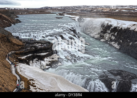 Panoramica delle Cascate Gullfoss attrazione in Islanda Foto Stock