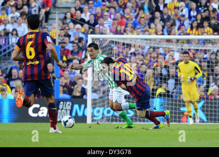 Barcellona, Spagna. 5 apr, 2014. Leo Messi nella partita tra FC Barcelona e Betis per la settimana 32 del campionato spagnolo, giocato al Camp Nou il 5 aprile, 2014. Foto: Joan Valls/Urbanandsport/Nurphoto. © Joan Valls/NurPhoto/ZUMAPRESS.com/Alamy Live News Foto Stock