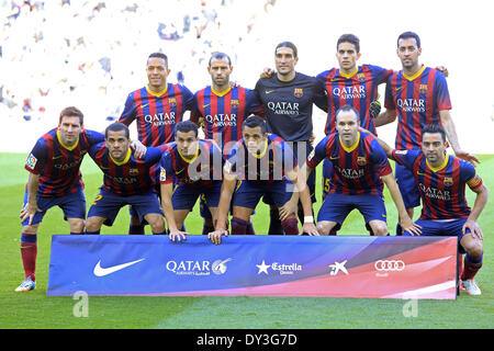 Barcellona, Spagna. 5 apr, 2014. FC Barcelona team nel match tra FC Barcelona e Betis per la settimana 32 del campionato spagnolo, giocato al Camp Nou il 5 aprile, 2014. Foto: Joan Valls/Urbanandsport/Nurphoto. © Joan Valls/NurPhoto/ZUMAPRESS.com/Alamy Live News Foto Stock