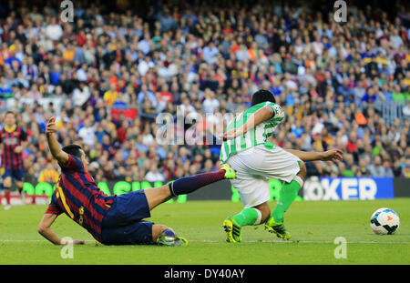 Barcellona, Spagna. 5 apr, 2014. Pedro nel match tra FC Barcelona e Betis per la settimana 32 del campionato spagnolo, giocato al Camp Nou il 5 aprile, 2014. Foto: Joan Valls/Urbanandsport/Nurphoto. Credito: Joan Valls/NurPhoto/ZUMAPRESS.com/Alamy Live News Foto Stock