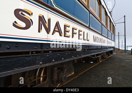 Snaefell ferrovia di montagna tramcar al vertice Snaefell, Isola di Man Foto Stock