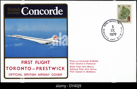 Prima commemorative day cover Canada francobolli il primo volo di British Airways concorde con timbro postale Toronto Ontario 1 Settembre 1979 Foto Stock