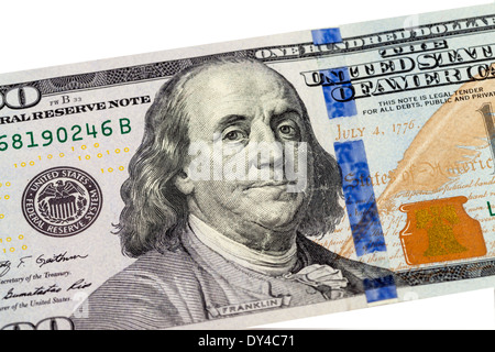 Benjamin Franklin ritratto da 100 dollari banconota Foto Stock