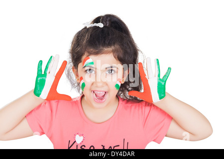 La cultura indiana bambino con bandiera Foto Stock