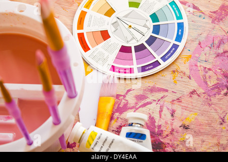 Ruota dei colori e altri accessori di Pittura e Materiali di consumo Foto Stock