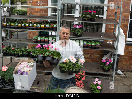 Mercato venditore di fiori, London Columbia Road flower venditore Foto Stock