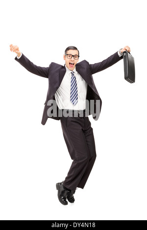 A piena lunghezza Ritratto di un happy businessman dancing Foto Stock