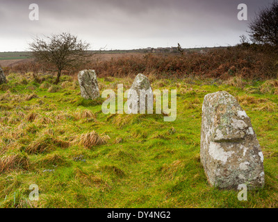 Boscawen-Un un cerchio di pietra vicino a St Buryan Cornwall Inghilterra risale all'età del bronzo. Foto Stock