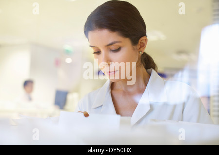 Il farmacista femmina prescrizioni di controllo Foto Stock