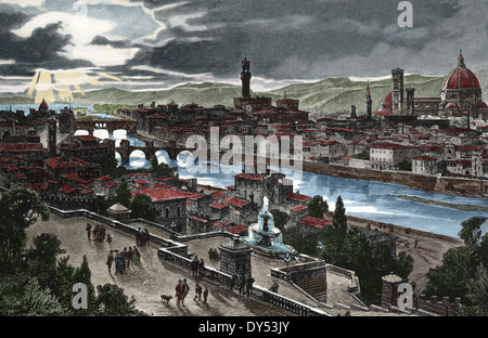 L'Italia. Firenze. Incisione del XIX secolo. Colorazione successiva. Foto Stock