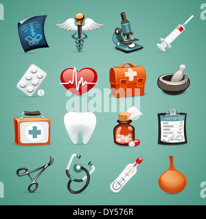 Icone mediche Set1.1 nel file EPS, ogni elemento è raggruppato separatamente. I tracciati di ritaglio inclusi in ulteriori formato jpg. Foto Stock