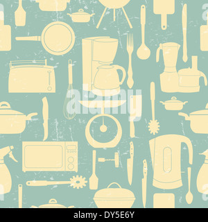 Grunge retrò illustrazione vettoriale seamless pattern di utensili da cucina per la cottura Foto Stock