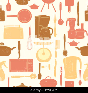 Grunge retrò illustrazione vettoriale seamless pattern di utensili da cucina per la cottura Foto Stock