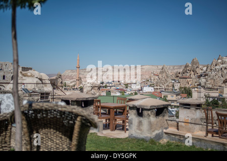 Vista di Goreme dall'hotel in Cappadocia , la Turchia. Foto Stock