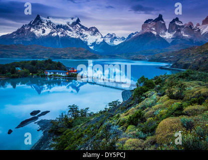 Lago Pehoe nel Parco Nazionale Torres del Paine, cileno parte della Patagonia Foto Stock