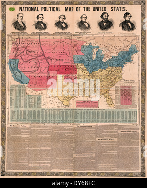 Nazionale mappa politica degli Stati Uniti. 1856 Foto Stock