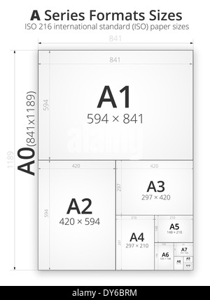 Dimensioni del formato A fogli di carta Foto Stock