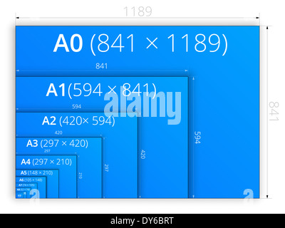 Dimensioni del formato A fogli di carta Foto Stock