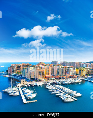 Vista panoramica di marina e Fontvieille, nuovo quartiere di Monaco Foto Stock