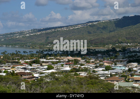 Vista aerea di Hawaii Kai, un quartiere di Oahu, Hawaii, STATI UNITI D'AMERICA Foto Stock