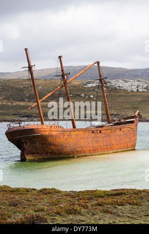 Il naufragio della Signora Elisabetta nella periferia di Port Stanley, la capitale delle Isole Falkland. Foto Stock