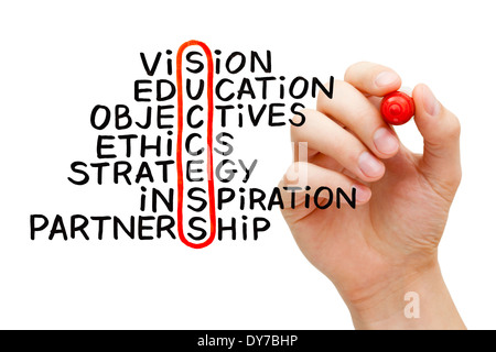 La scrittura a mano il successo il cruciverba con marcatore sul panno trasparente stampato. Foto Stock