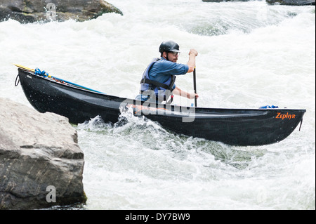 Canoa paddler, Bear Canyon Trap, Madison River, Ennis, Montana. Foto Stock