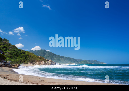 Canaveral beach nel Parco Nazionale Tayrona vicino a Santa Marta, Colombia Foto Stock