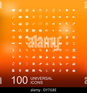 Set di 100 icone universali per il Web e la progettazione delle interfacce utente Foto Stock