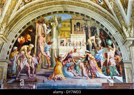 L'incendio di Borgo, Incendio di Borgo, strofa dell' incendio, Stanze di Raffaello, Raffaello Santi e di Giulio Romano, 1514-1517 Foto Stock